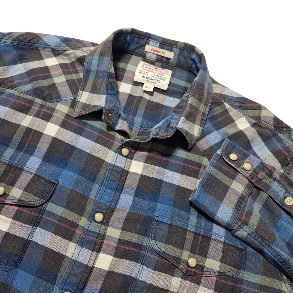 Lucky Brand Men's Classic Fit Plaid Pearl Snap Western‎ Shirt Long Sleeve Size L